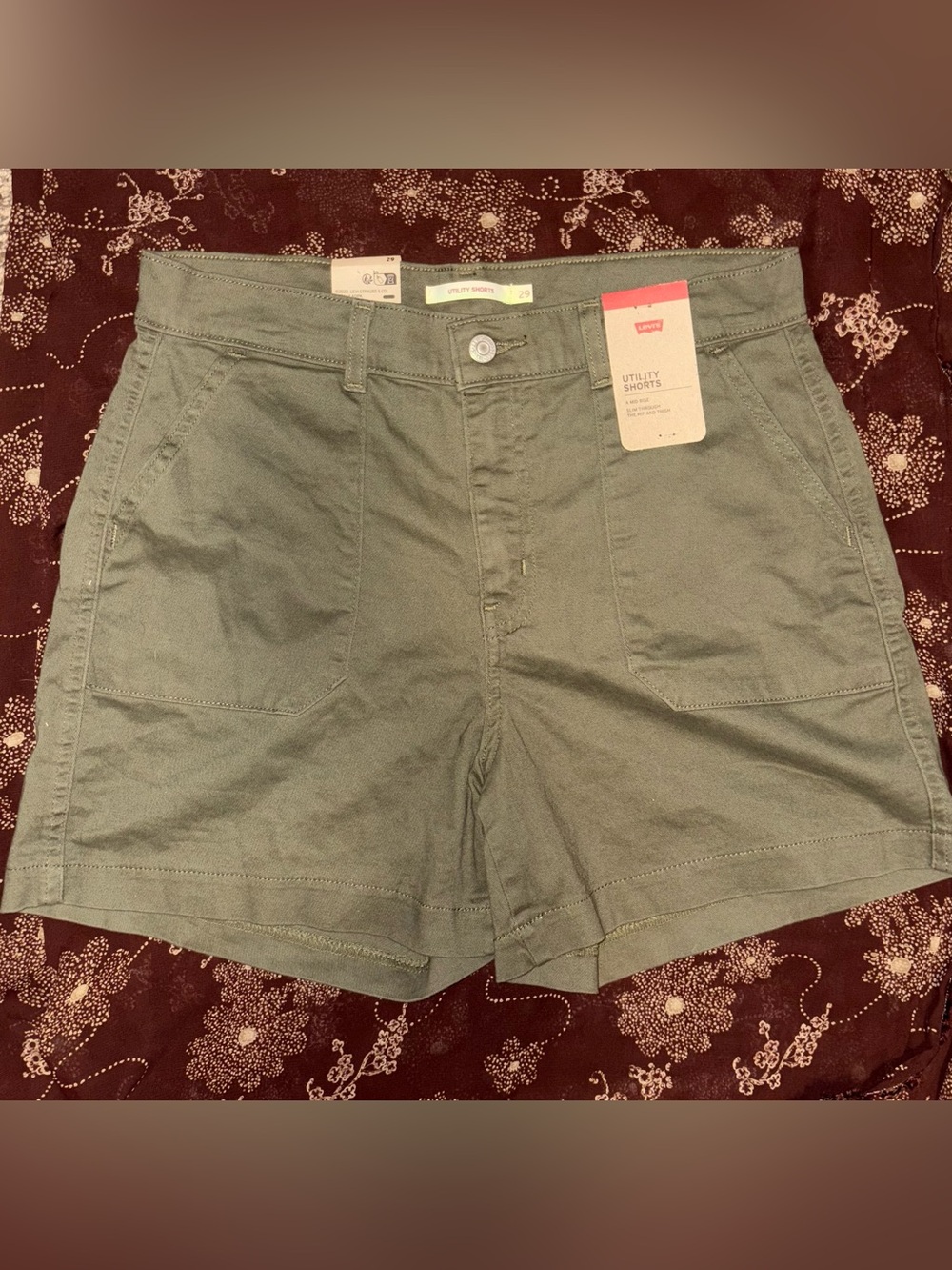 Levi's Olive Green High-Rise Utility Shorts